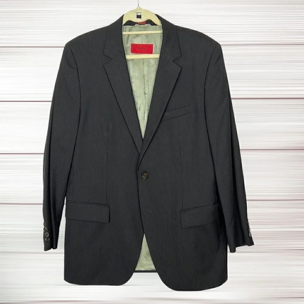 HUGO by HUGO BOSS Wool Striped Single Breasted Blazer Two Button Suit Jacket 42R